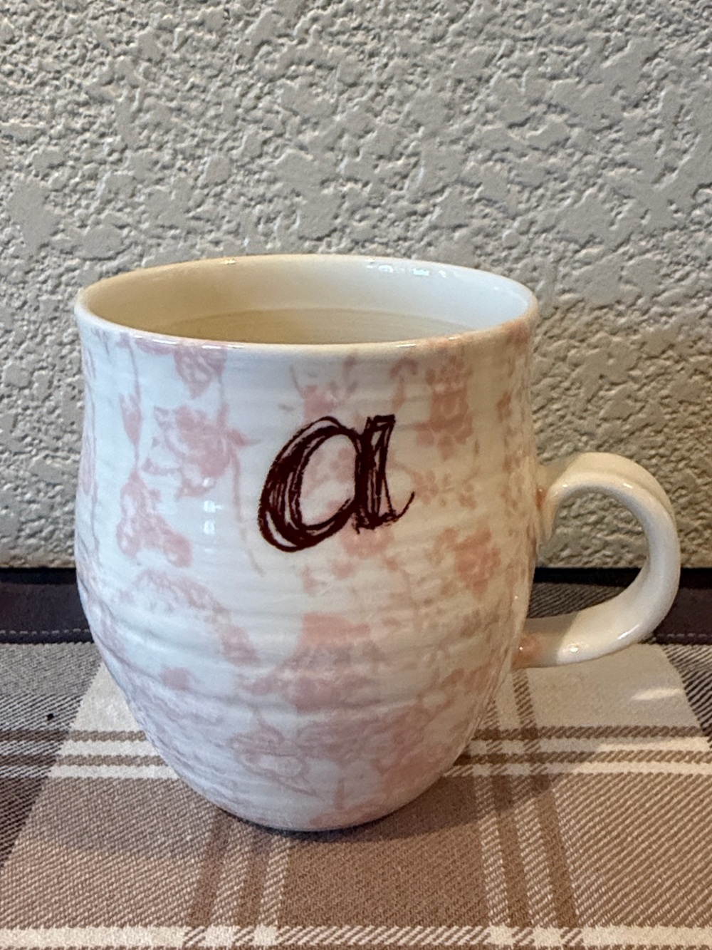 Anthropologie Pink White Floral Monogram ‘a’ Coffee Tea Cocoa Mug